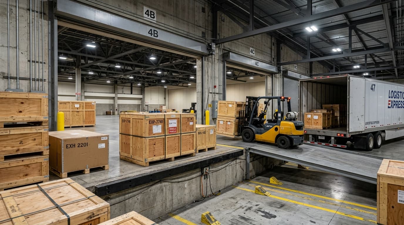 Convention center loading dock operations during trade show move-in